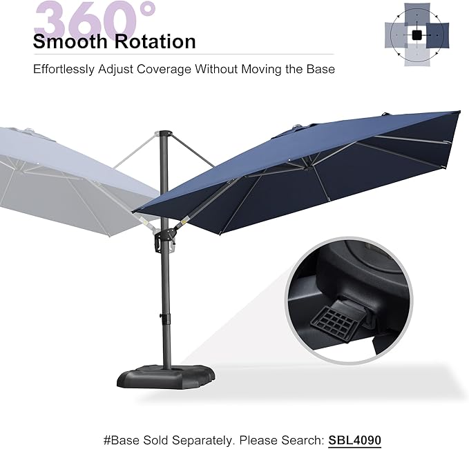 PURPLE LEAF 10 Feet Patio Umbrella Outdoor Cantilever Square Umbrella Aluminum - Image 8
