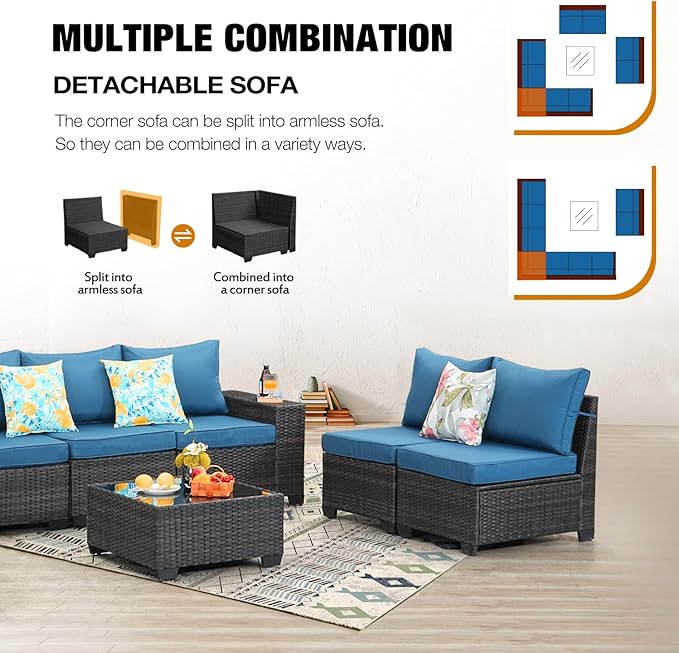 10 Pieces Patio Furniture Set All-Weather Outdoor Wicker Sectional Conversation - Image 6