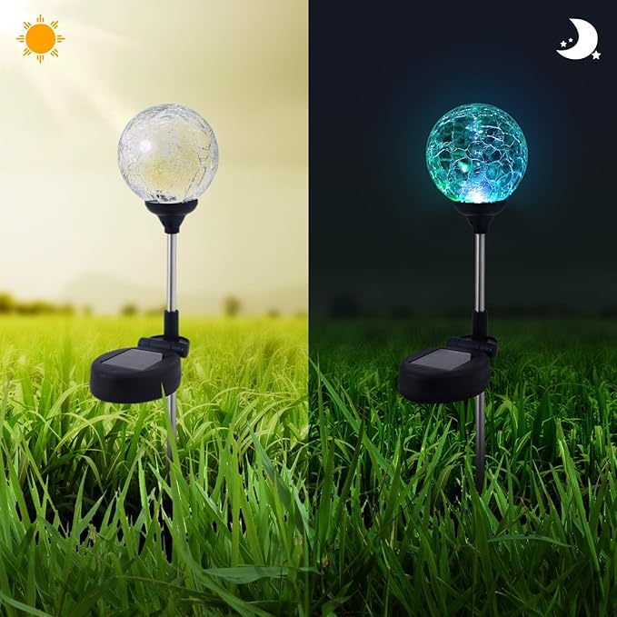 6 Pack Decorative Solar Powered Outdoor Garden Stake Glass Ball Lights - Image 4