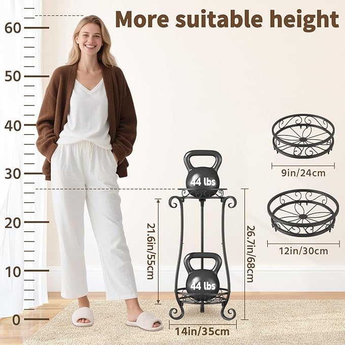 LASZOLA 2 Tier Black Metal Plant Stand - Image 5