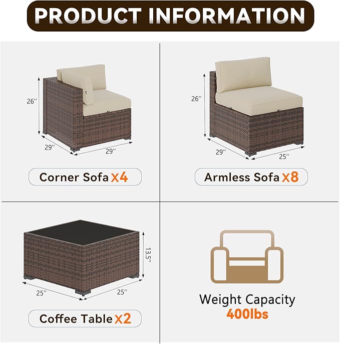 Aoxun Patio Furniture Sets, 14-Piece Outdoor Patio Furniture - Image 2