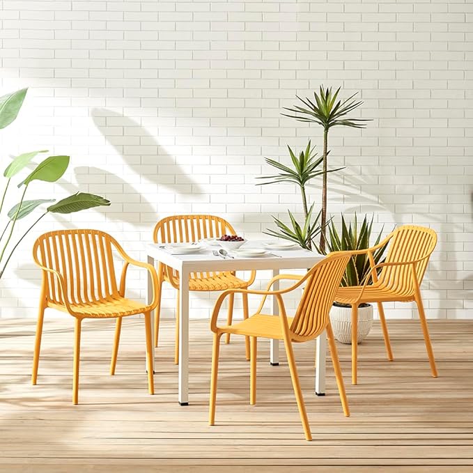 Modern Stackable Outdoor & Indoor Plastic Dining Chairs Set, Armchairs Set - Image 2