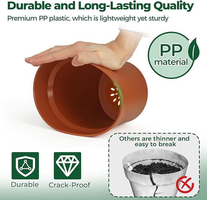 T4U 6 Inch Plant Pot 8-Pack, Plastic Planter - Image 3