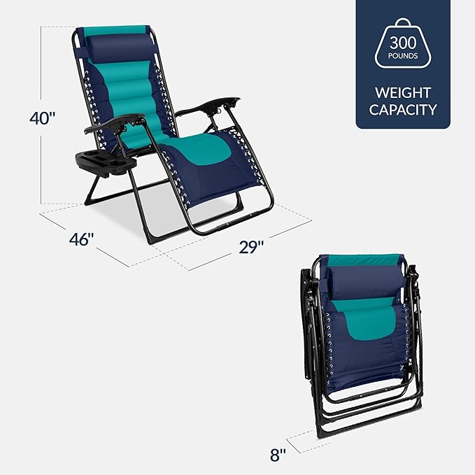 Best Choice Products Oversized Padded Zero Gravity Chair, Folding Outdoor Patio - Image 3