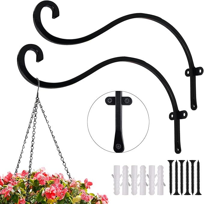 Hourleey 2 Pack Plant Hanger Outdoor, 12 Inch Heavy-Duty Hanging Plant Hook by Hourleey