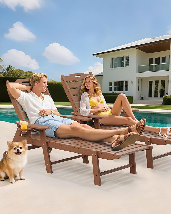 Carauci Lounge Chair Outdoor Set of 2, HDPE Chaise Lounge - Image 2