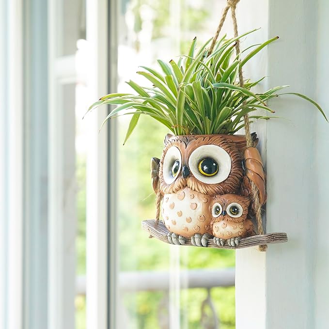 Swing Owl Hanging Planters for Indoor Plants, Cute Small Succulent Pots - Image 2