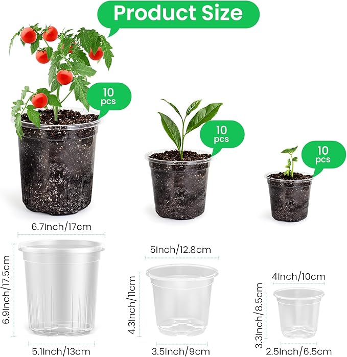 30 Packs 7/5/4 Inch Reinforced Clear Nursery Pots - Image 2