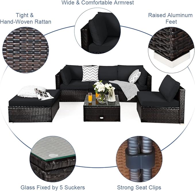 Tangkula 6 Piece Patio Furniture Set, Outdoor Deck Lawn Backyard Durable Steel - Image 9