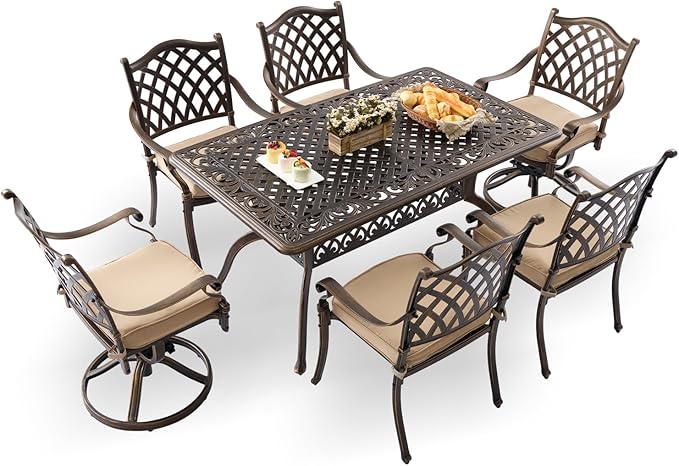 7-Piece Cast Aluminum Patio Furniture, Patio Dining Set by Unknown