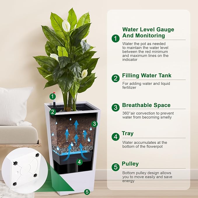 Garvee 30" Tall Planters Set of 2, Outdoor＆Indoor Black Planter Pots, High - Image 2