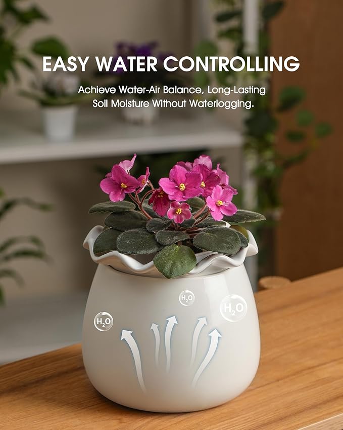 Self Watering Plant Pot, 6 Inch African Violet Pots Maintenance, Ceramic - Image 3