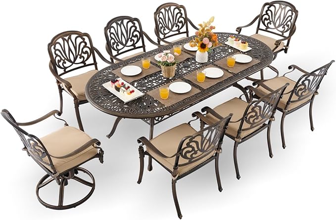9-Piece Cast Aluminum Patio Furniture, Outdoor Dining Sets by Unknown