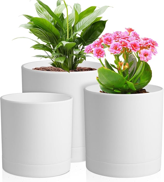 6/5/4 inch Flower Pots, Plastic Planters by Meowell
