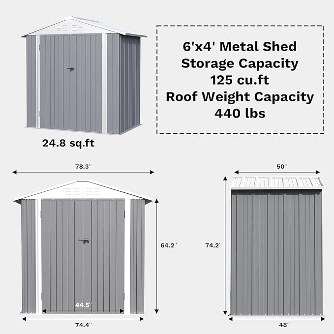 Greesum 6×4FT Outdoor Storage Shed, Metal Patio Storaged Sheds - Image 3
