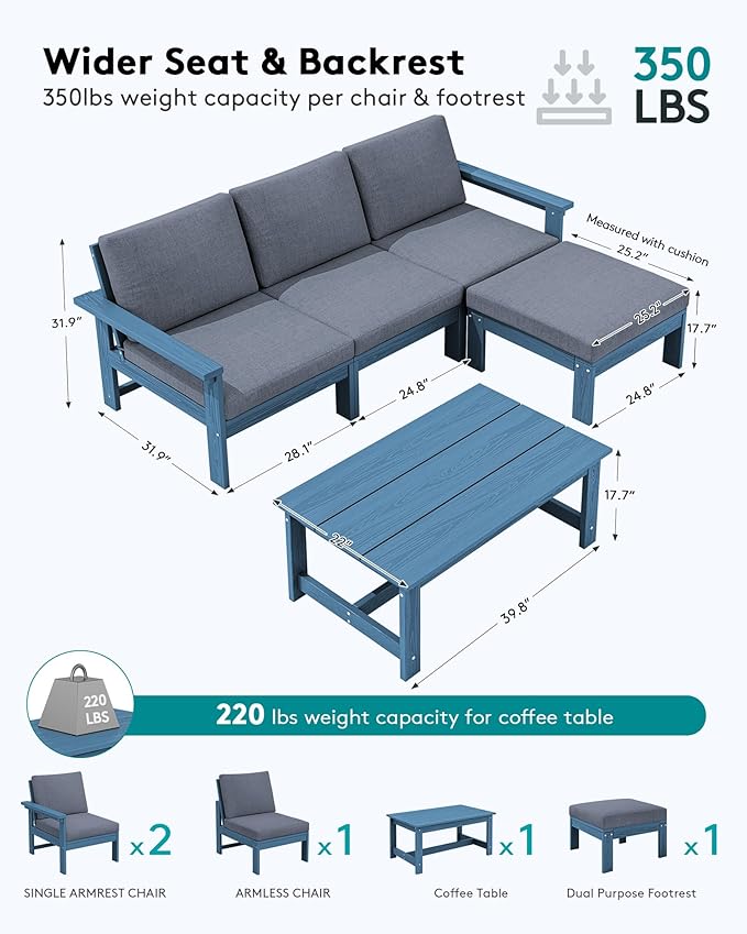 SERWALL Outdoor Sectional Sofa Set, 5-piece Outdoor Modula Couch Set - Image 2