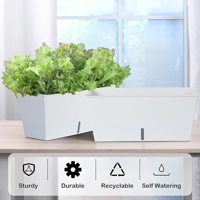 Window Box Planter 6 Pcs, 16.5 Inches Self Watering Rectangle Flower Plant Pots - Image 2