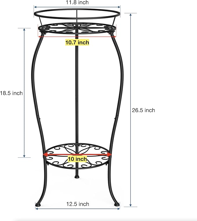 FaithLand Plant Stand, Metal Planter Holder Indoor Outdoor, 2 Tier Round Potted - Image 6