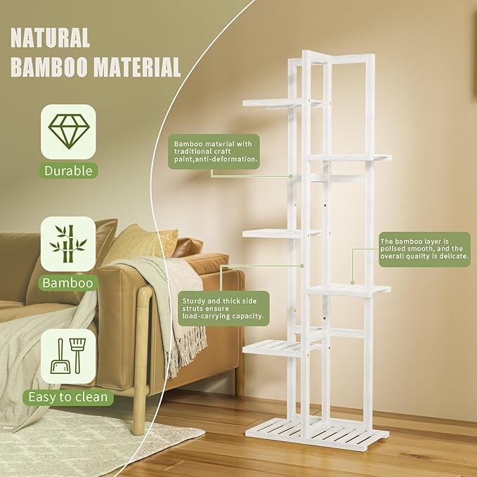 6 Tier Bamboo Plant Stand Indoor, Wood Tall Flower Holder Corner Tiered Plant - Image 5