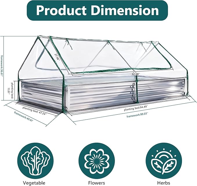 DUMOS Raised Garden Bed with Cover, Extra Large Metal Garden Bed Mini Greenhouse - Image 7
