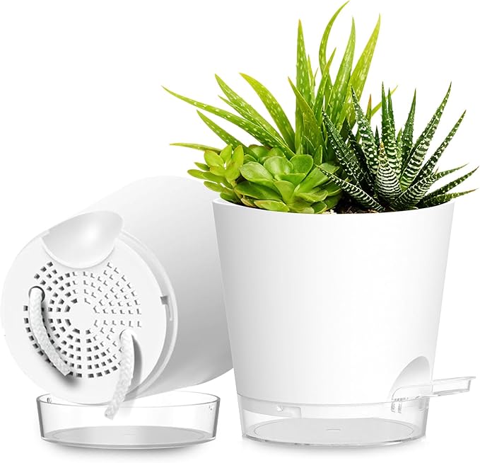 Plant Pots 8 Inch Self Watering Pots, 2 Pack Plastic Planters by SQKH