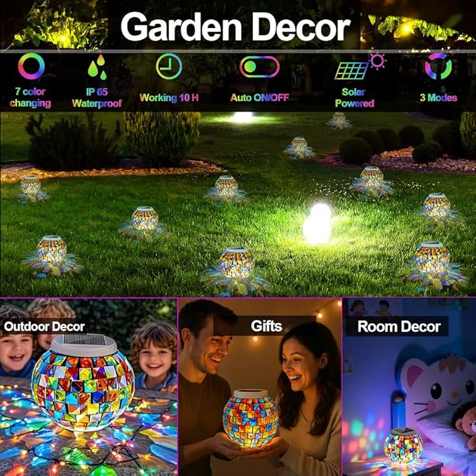 Aukora Color Changing Solar Powered Glass Ball Garden Lights, Table Lamps - Image 5