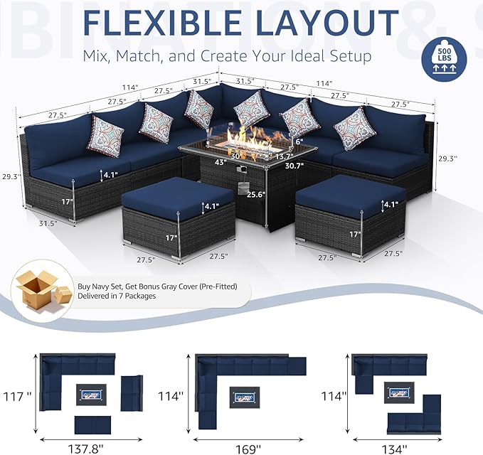 NICESOUL 10 Piece L-Shaped Outdoor Furniture Conversation - Image 4