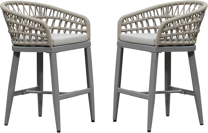 PURPLE LEAF Outdoor Rattan 24" Counter Height Bar Stools Chair Set of 2 - Image 3