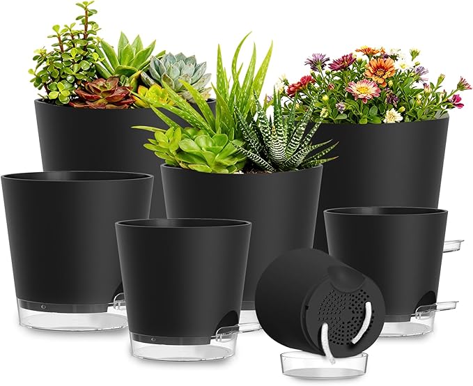 Plant Pots 4/5/5.5/6/6.5/7/8 Inch Self Watering Pots, 7 Pack Plastic Planters by SQKH