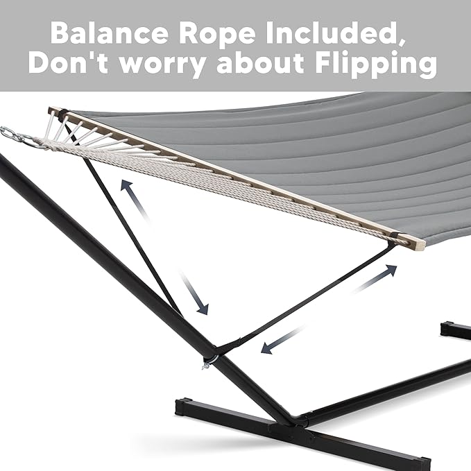 SUNCREAT Double Hammock with 15 ft Stand, Outdoor Hammock with Stand, Balance - Image 4