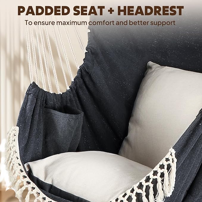 Chihee Hammock Chair 4.9ft x 3.9ft Max 500 Lbs Widen Hanging Swing 2 Cushions - Image 6