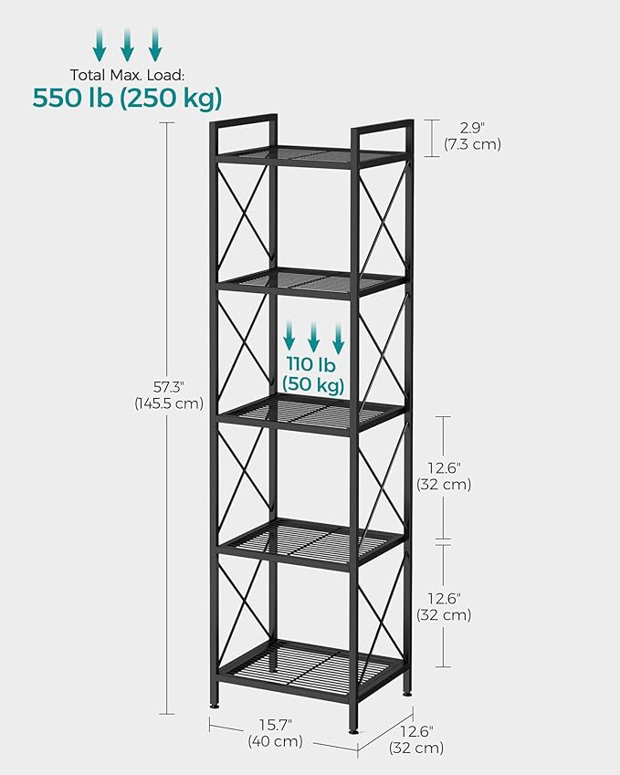 SONGMICS 5-Tier Metal Storage Rack, Shelving Unit - Image 3