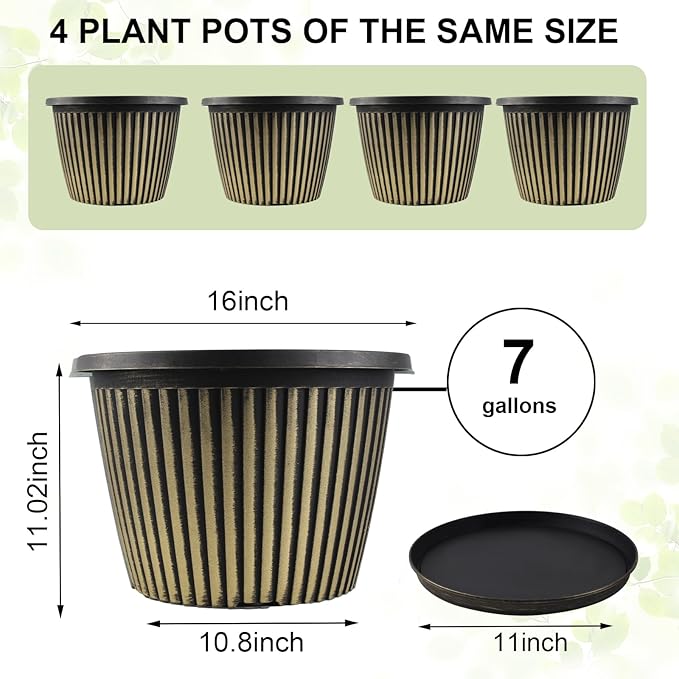 Large-Planter-Indoor-Outdoor Plant Pots, 16 inch 4 Pack Plastic Flower Pots - Image 3