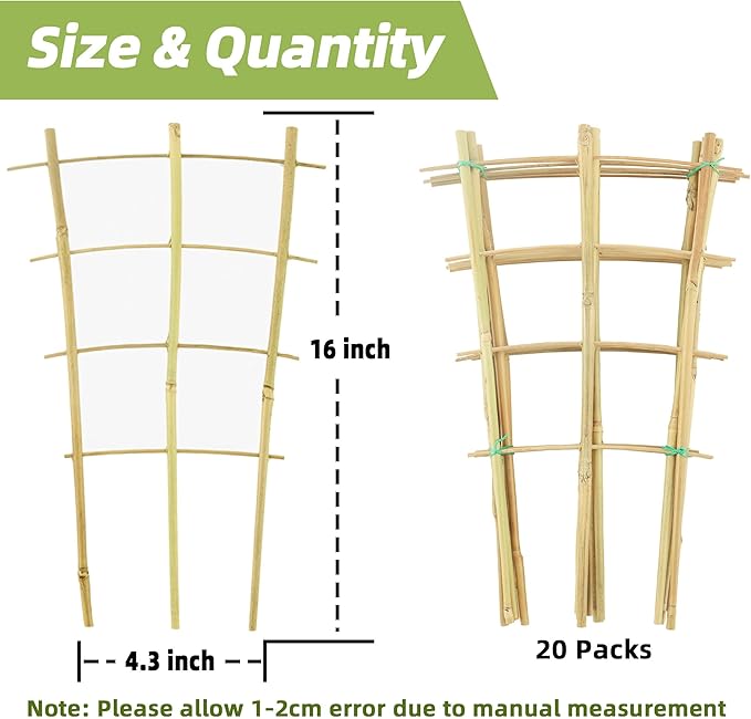 20 Pack 16" Bamboo Trellis for Climbing Plants-Natural Garden Ladder Fan - Image 4
