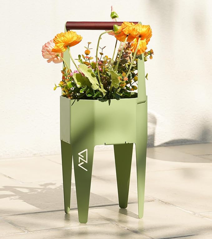 Planter with Stand, Metal 2 in 1 Portable Planter with Grow Bags & Handle by SculptingLightGarden