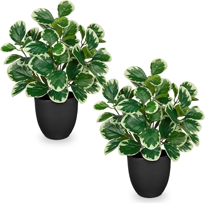 Sets of 2 Artificial Plants Indoor Home Decor, 14.5" Fake Potted Silk Plants by VillaComo