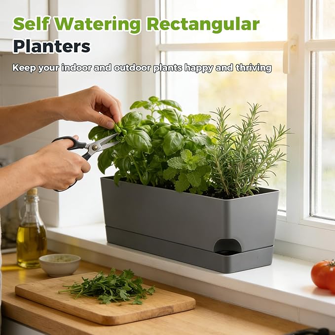 4 Pack Self Watering Pots for Indoor Plants 17 Inches Window Boxes Planters - Image 2