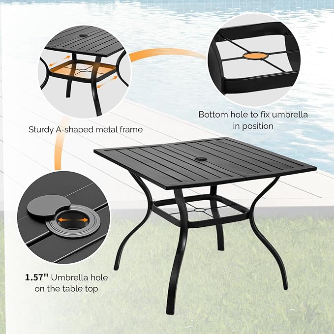 VINGLI 36" Square Patio Table for 4, Metal Outdoor Dining Table - Image 5