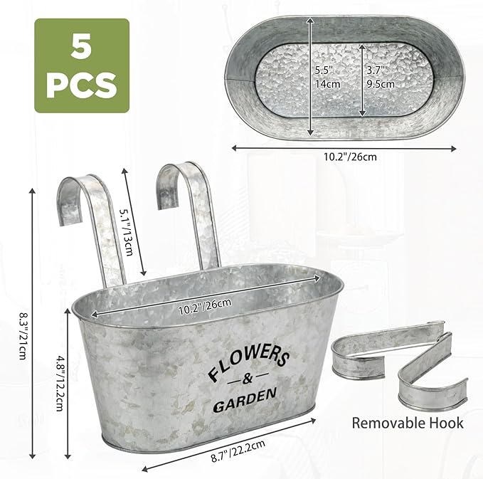 Briful 10'' Hanging Planter Outdoor 5PCS Metal Railing Planter - Image 2