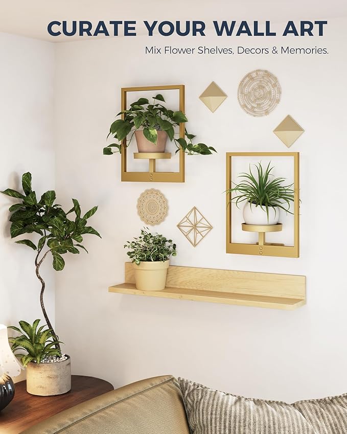 Bamworld Gold Plant Stand Indoor, Plant Hanger Wall Planters - Image 3
