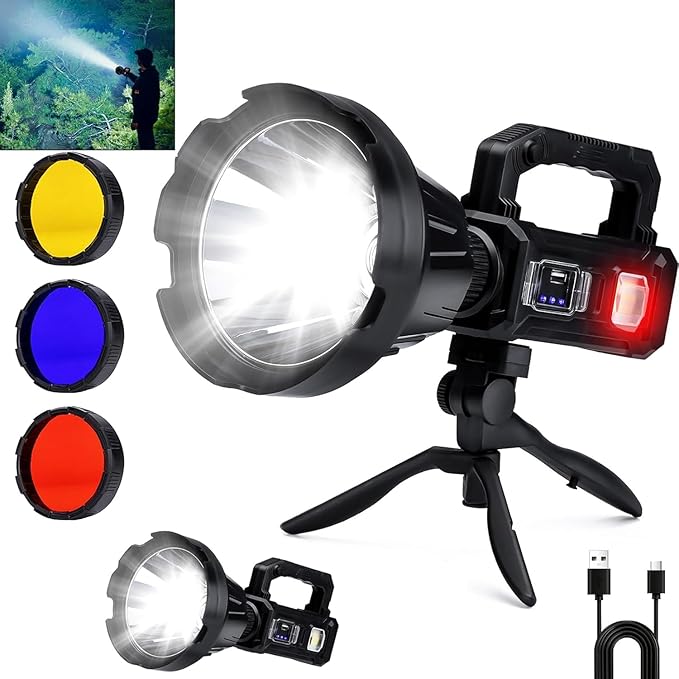 Rechargeable Spotlight Flashlight, Peascat 3, 000L Lumens LED Handheld Spot by Peascat