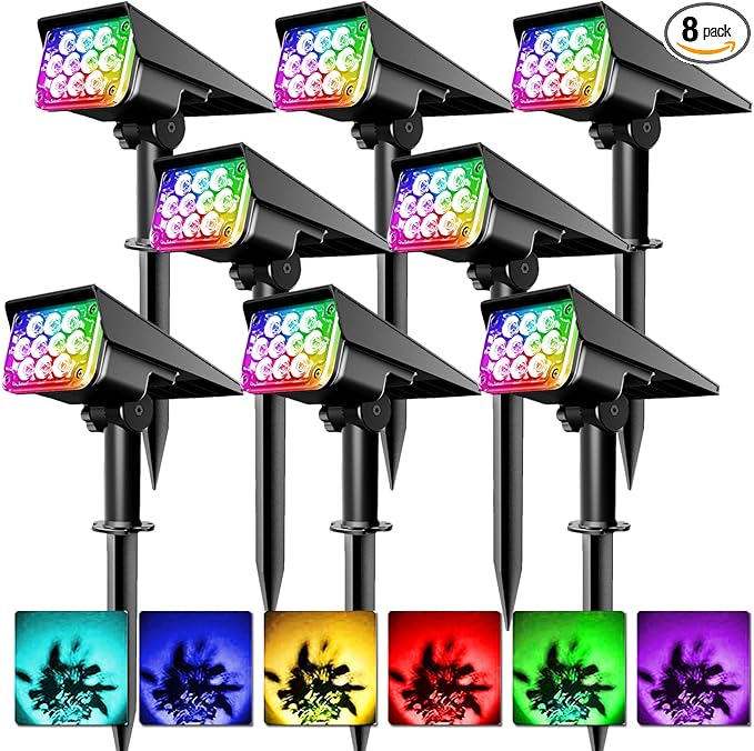 T-SUNUS 8 Pack Solar Color Landscape Spotlights, IP65 Waterproof Solar Powered by T-SUNUSLighting