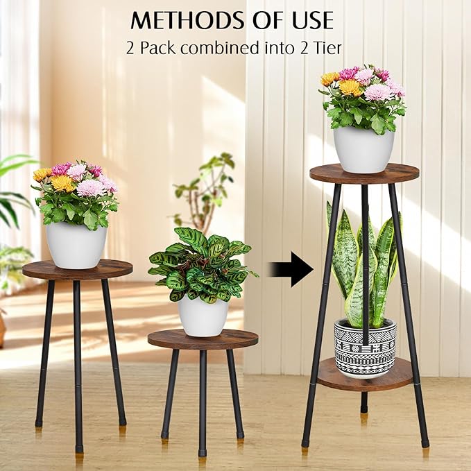 2 Pack Indoor Plant Stand, Mid-Century Wooden Style Plant Holder, Indoor - Image 2