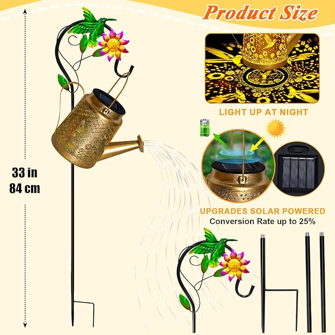 Hummingbird Solar Watering Can Lights, Outdoor Waterproof Garden Lanterns - Image 7