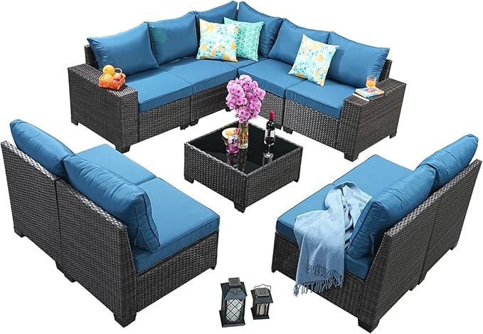 Jing's Villa 10-Piece Patio Furniture Set, All-Weather Outdoor Wicker Sectional - Image 3