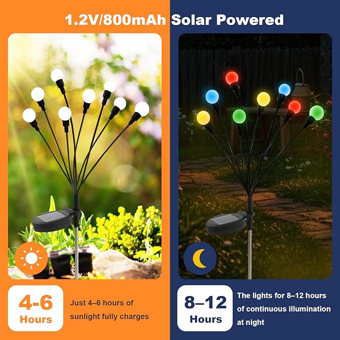 ALSO GO Solar Garden Lights, Solar Firefly Lights Outdoor 8 Pack 64 LEDs - Image 6