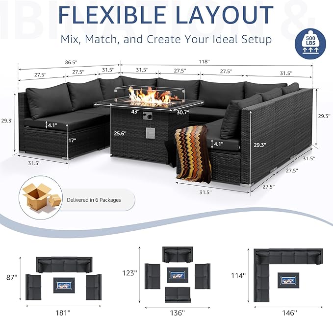 NICESOUL 9 Piece Modern Outdoor Furniture Set - Image 4
