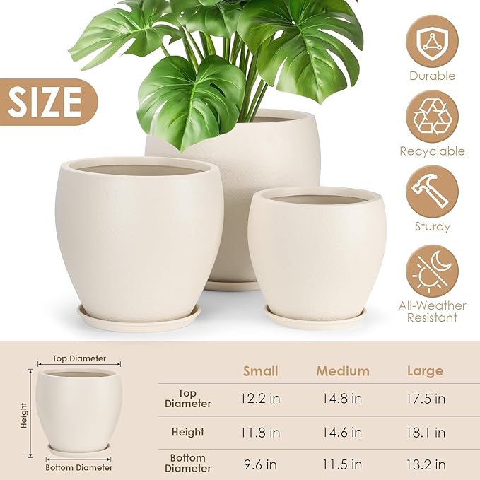 Plant Pots 17.5/14.8/12.2 inch Set of 3, Flower Pots - Image 2