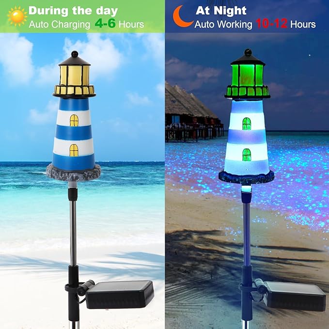 Lighthouse Outdoor Solar Lights, 2 Packs Outdoor Waterproof, Solar Trail Lights - Image 5