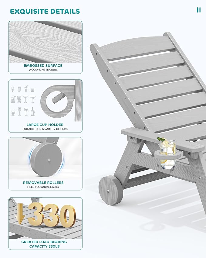 SERWALL Patio Chaise Lounge Chair, Poly Lounge Chair - Image 3